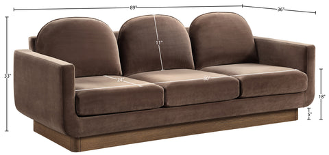 Harlow 89" Brown Velvet Performance Fabric Upholstered Sofa, 1 Piece