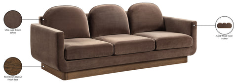 Harlow 89" Brown Velvet Performance Fabric Upholstered Sofa, 1 Piece