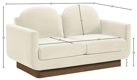 Harlow 63" Cream Velvet Performance Fabric Upholstered Loveseat, 1 Piece