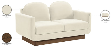 Harlow 63" Cream Velvet Performance Fabric Upholstered Loveseat, 1 Piece