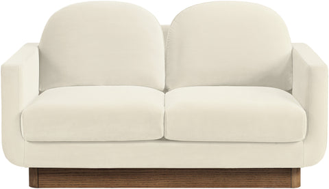 Harlow 63" Cream Velvet Performance Fabric Upholstered Loveseat, 1 Piece