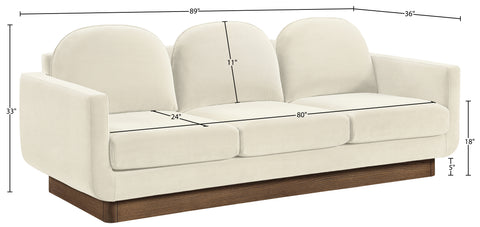 Harlow 89" Cream Velvet Performance Fabric Upholstered Sofa, 1 Piece