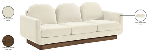 Harlow 89" Cream Velvet Performance Fabric Upholstered Sofa, 1 Piece