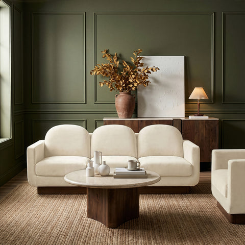 Harlow 89" Cream Velvet Performance Fabric Upholstered Sofa, 1 Piece