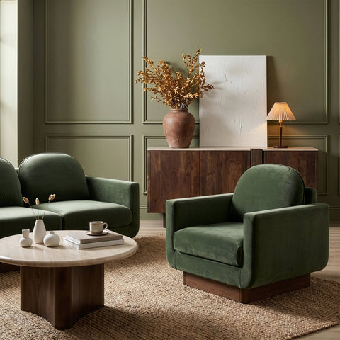 Harlow Green Velvet Performance Fabric Upholstered Accent Chair, 1 Piece