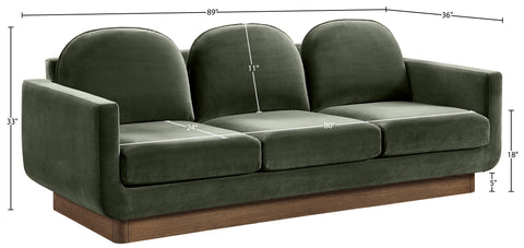 Harlow 89" Green Velvet Performance Fabric Upholstered Sofa, 1 Piece
