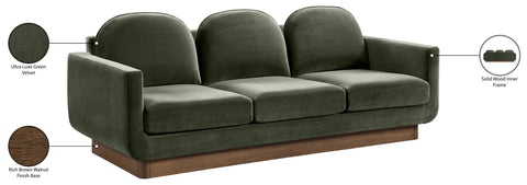 Harlow 89" Green Velvet Performance Fabric Upholstered Sofa, 1 Piece