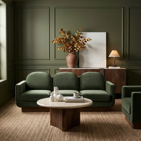 Harlow 89" Green Velvet Performance Fabric Upholstered Sofa, 1 Piece