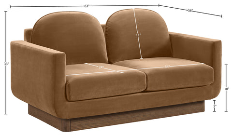 Harlow 63" Saddle Velvet Performance Fabric Upholstered Loveseat, 1 Piece