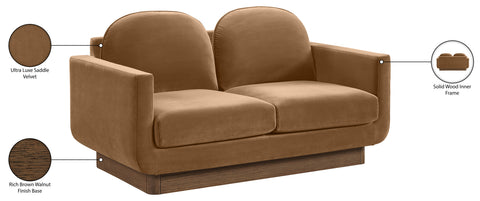 Harlow 63" Saddle Velvet Performance Fabric Upholstered Loveseat, 1 Piece