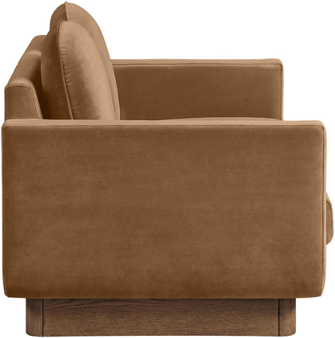 Harlow 63" Saddle Velvet Performance Fabric Upholstered Loveseat, 1 Piece