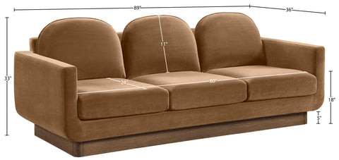 Harlow 89" Saddle Velvet Performance Fabric Upholstered Sofa, 1 Piece