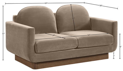 Harlow 63" Taupe Velvet Performance Fabric Upholstered Loveseat, 1 Piece