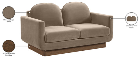 Harlow 63" Taupe Velvet Performance Fabric Upholstered Loveseat, 1 Piece
