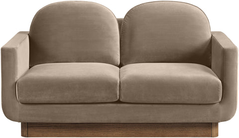 Harlow 63" Taupe Velvet Performance Fabric Upholstered Loveseat, 1 Piece