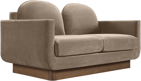 Harlow 63" Taupe Velvet Performance Fabric Upholstered Loveseat, 1 Piece