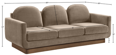 Harlow 89" Taupe Velvet Performance Fabric Upholstered Sofa, 1 Piece