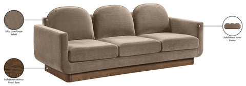 Harlow 89" Taupe Velvet Performance Fabric Upholstered Sofa, 1 Piece