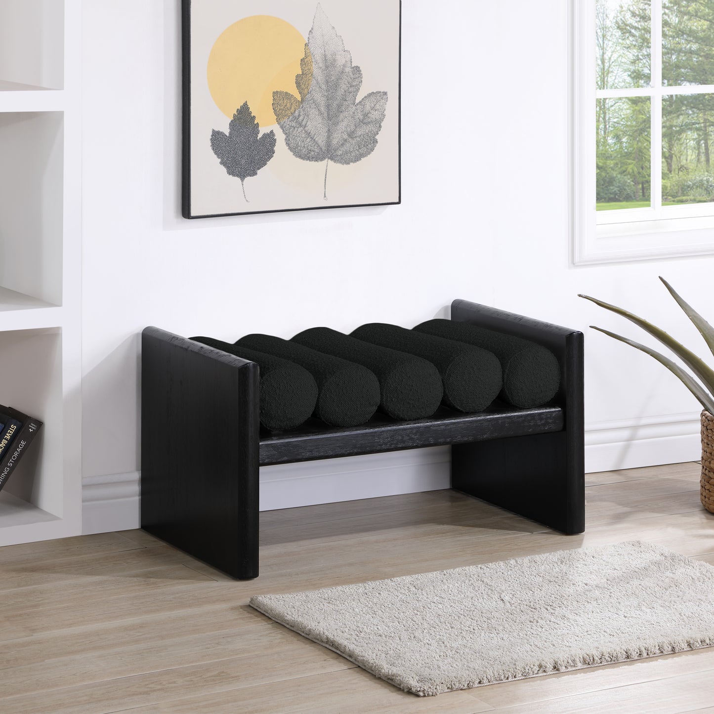 adam black boucle fabric bench