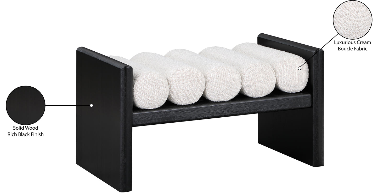 adam cream boucle fabric bench