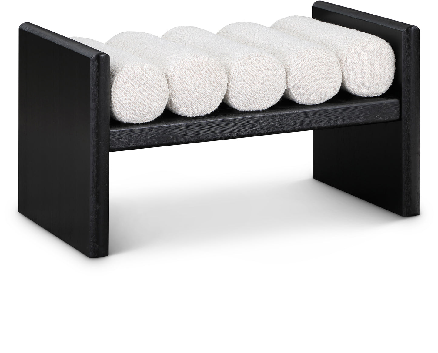 adam cream boucle fabric bench