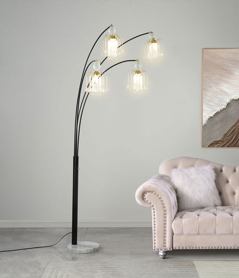 Kane 91-inch Hanging Crystal Arc Tree Floor Lamp BlackBlack