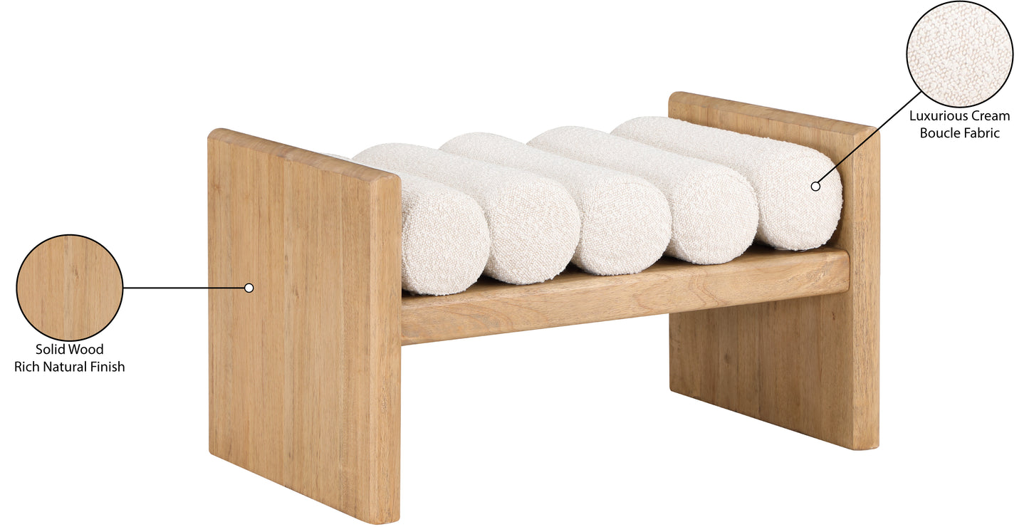 adam cream boucle fabric bench