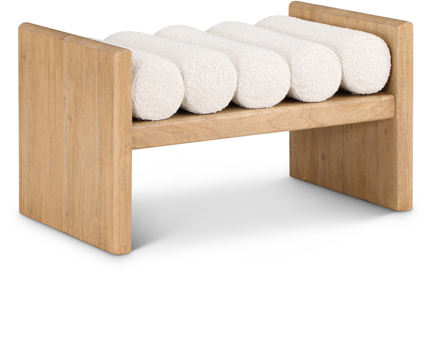 adam cream boucle fabric bench