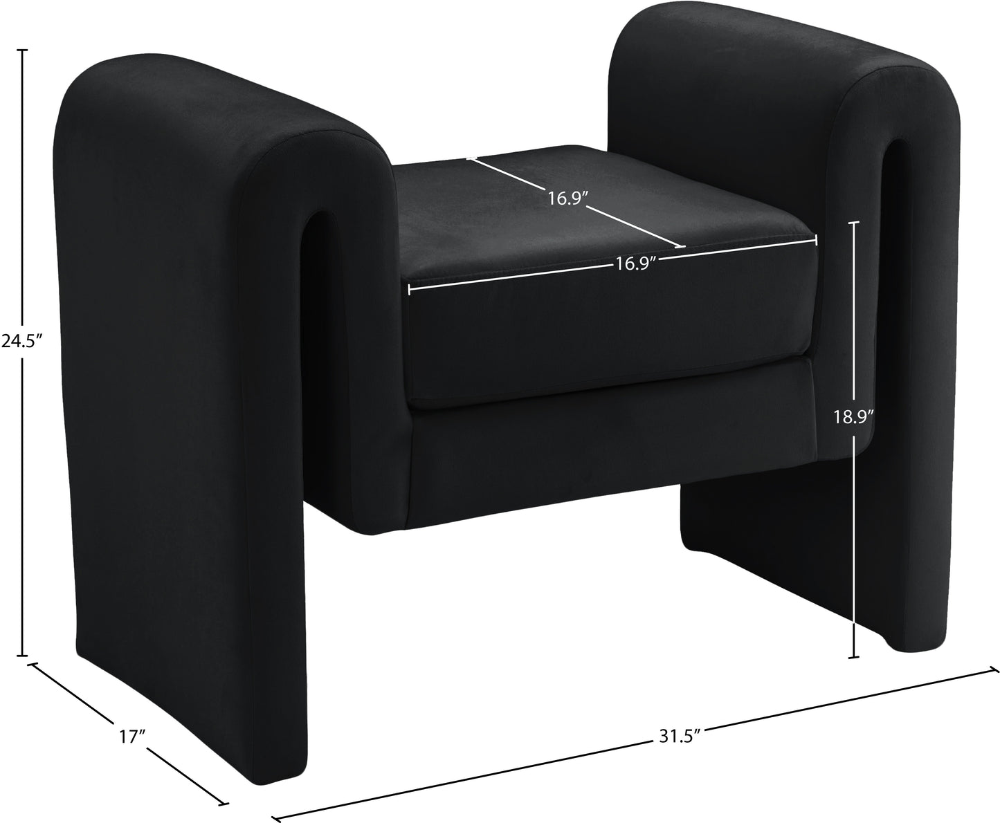 vaughn black velvet bench