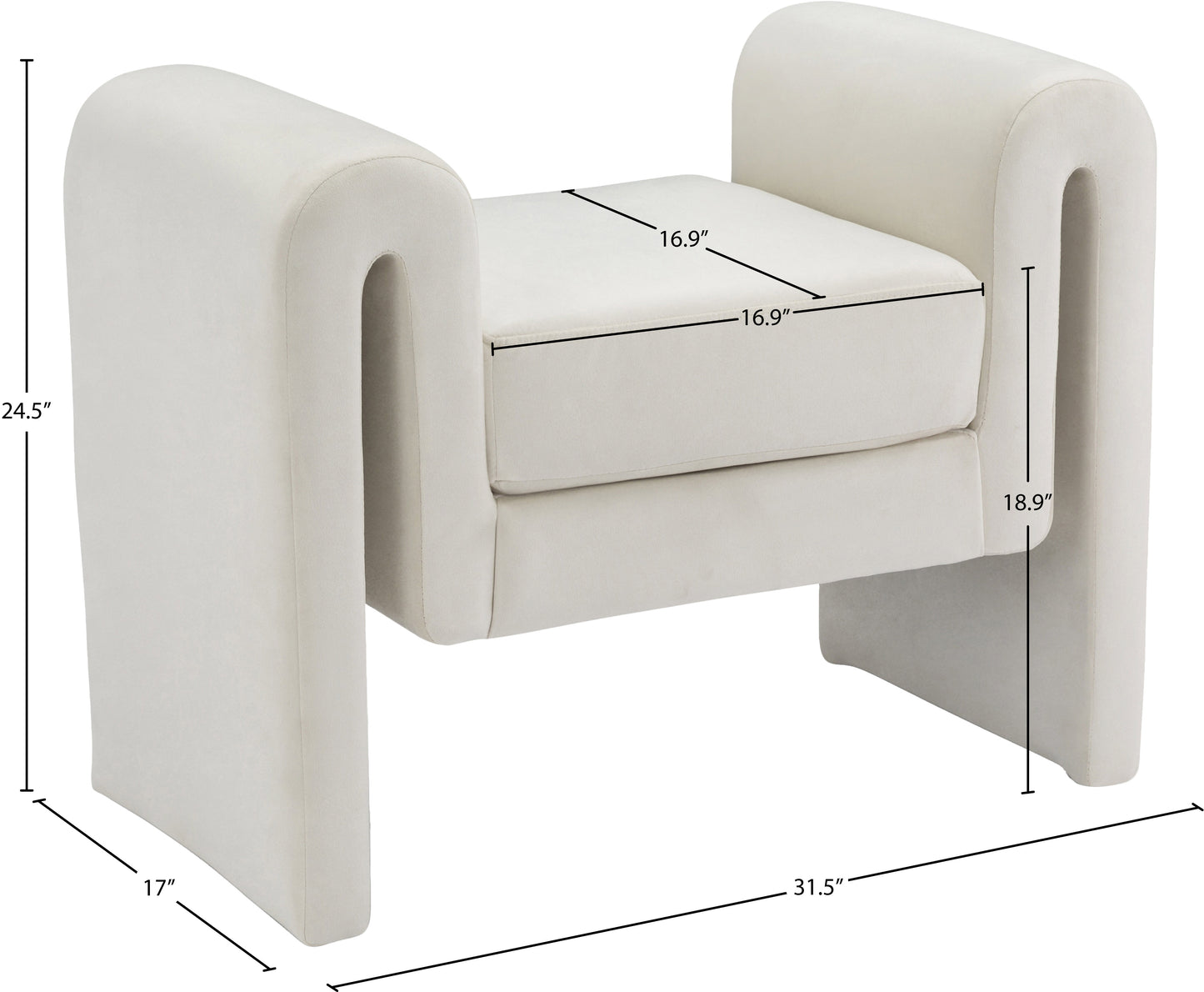 encore cream velvet bench cream