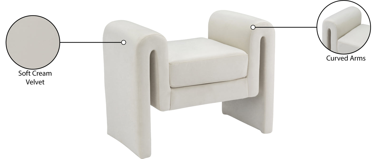 encore cream velvet bench cream