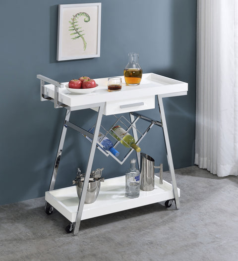Mesa 1-drawer Engineered Wood Bar Cart White High GlossWhite High Gloss