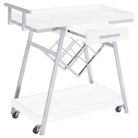 Mesa 1-drawer Engineered Wood Bar Cart White High GlossWhite High Gloss