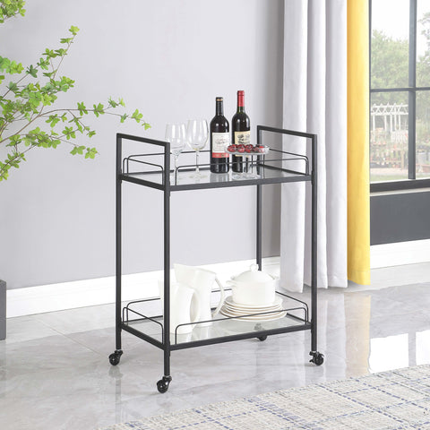 Kirra 2-tier Rectangular Glass Shelf Metal Bar Cart BlackBlack