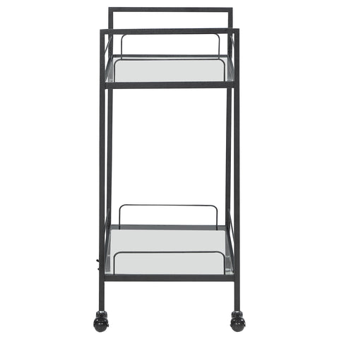 Kirra 2-tier Rectangular Glass Shelf Metal Bar Cart BlackBlack