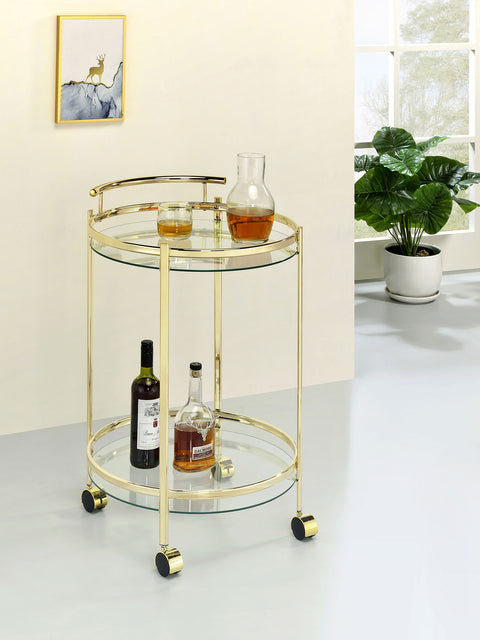 Cragen 2-tier Round Glass Shelf Metal Bar Cart BrassBrass