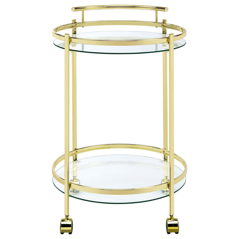 Cragen 2-tier Round Glass Shelf Metal Bar Cart BrassBrass