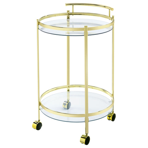 Cragen 2-tier Round Glass Shelf Metal Bar Cart BrassBrass