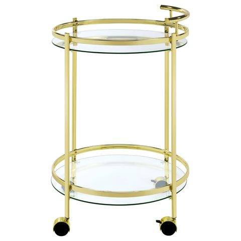 Cragen 2-tier Round Glass Shelf Metal Bar Cart BrassBrass