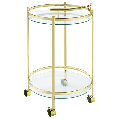 Cragen 2-tier Round Glass Shelf Metal Bar Cart BrassBrass