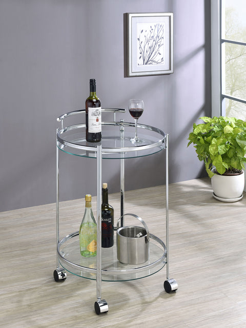Cragen Round Glass Shelf Metal Bar Cart ChromeChrome