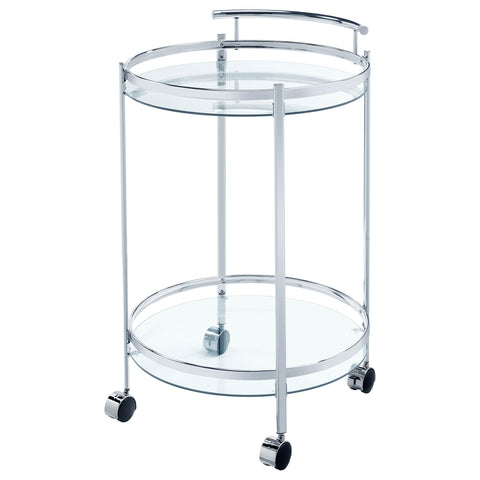 Cragen Round Glass Shelf Metal Bar Cart ChromeChrome