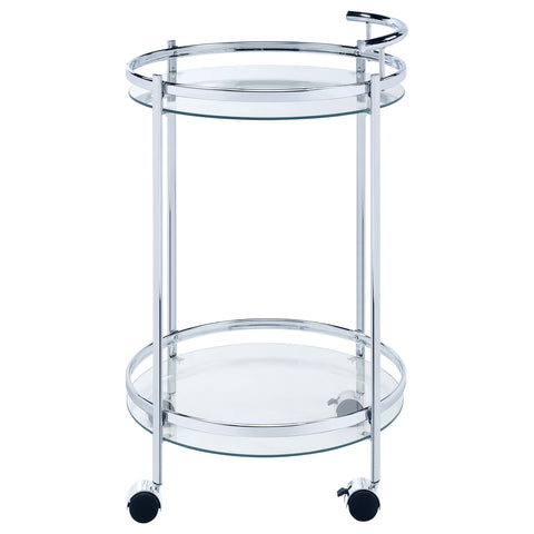 Cragen Round Glass Shelf Metal Bar Cart ChromeChrome