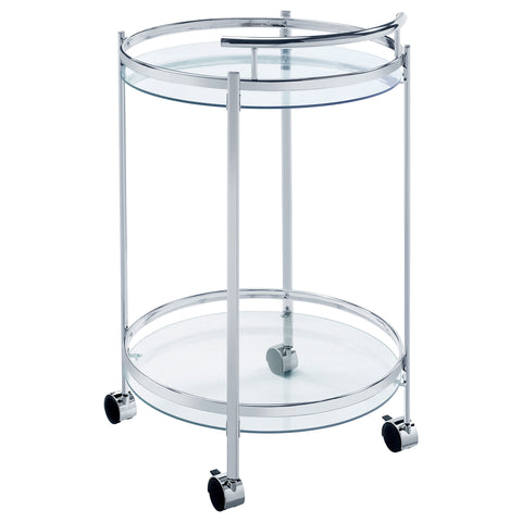 Cragen Round Glass Shelf Metal Bar Cart ChromeChrome