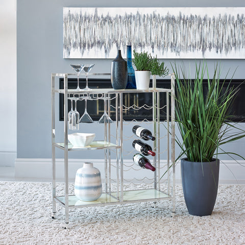 Munson 3-tier Rectangular Glass Shelf Metal Bar Cart ChromeChrome