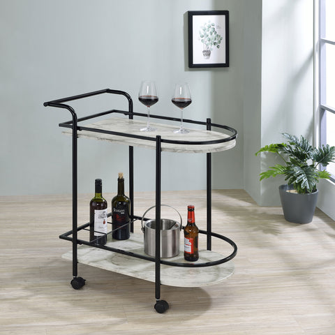 Fitzroy 2-tier Faux Marble Shelf Metal Bar Cart BlackBlack