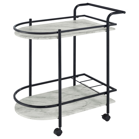 Fitzroy 2-tier Faux Marble Shelf Metal Bar Cart BlackBlack