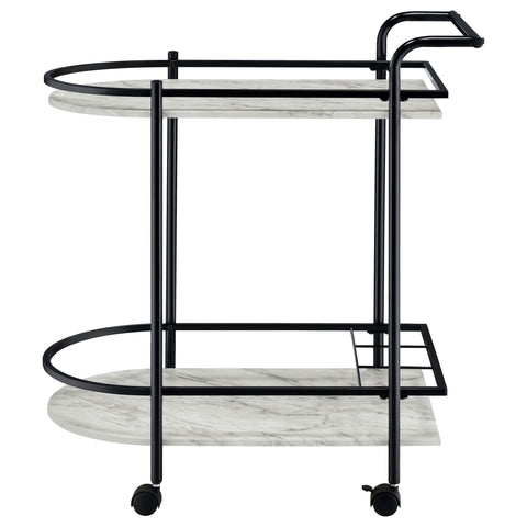 Fitzroy 2-tier Faux Marble Shelf Metal Bar Cart BlackBlack
