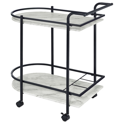 Fitzroy 2-tier Faux Marble Shelf Metal Bar Cart BlackBlack