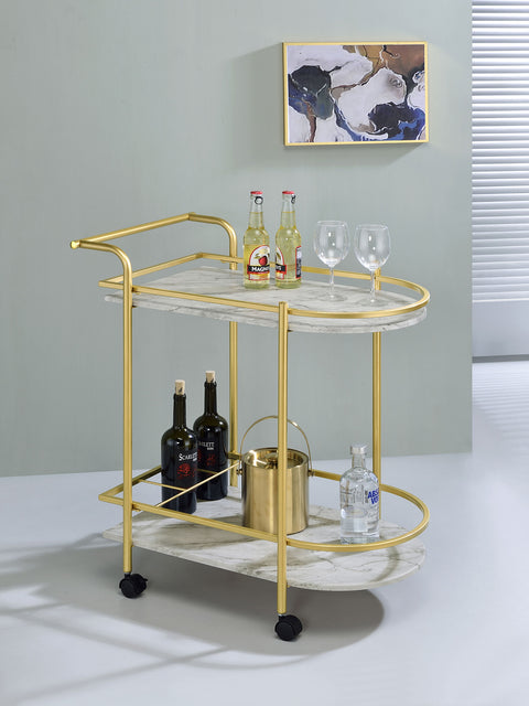 Fitzroy 2-tier Faux Marble Shelf Metal Bar Cart GoldGold